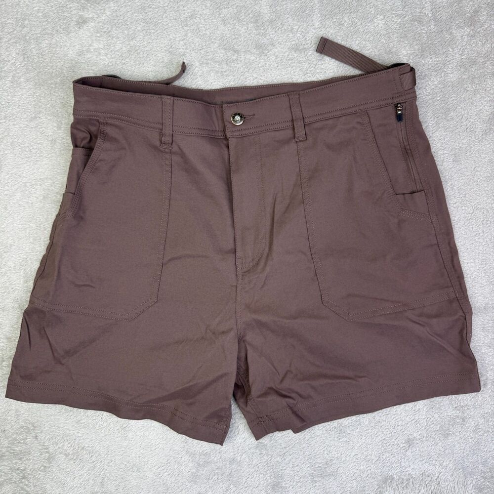 prAna Zion Cargo Shorts Womens 10/05 Mocha Brown Stretch High Rise Belted Waist